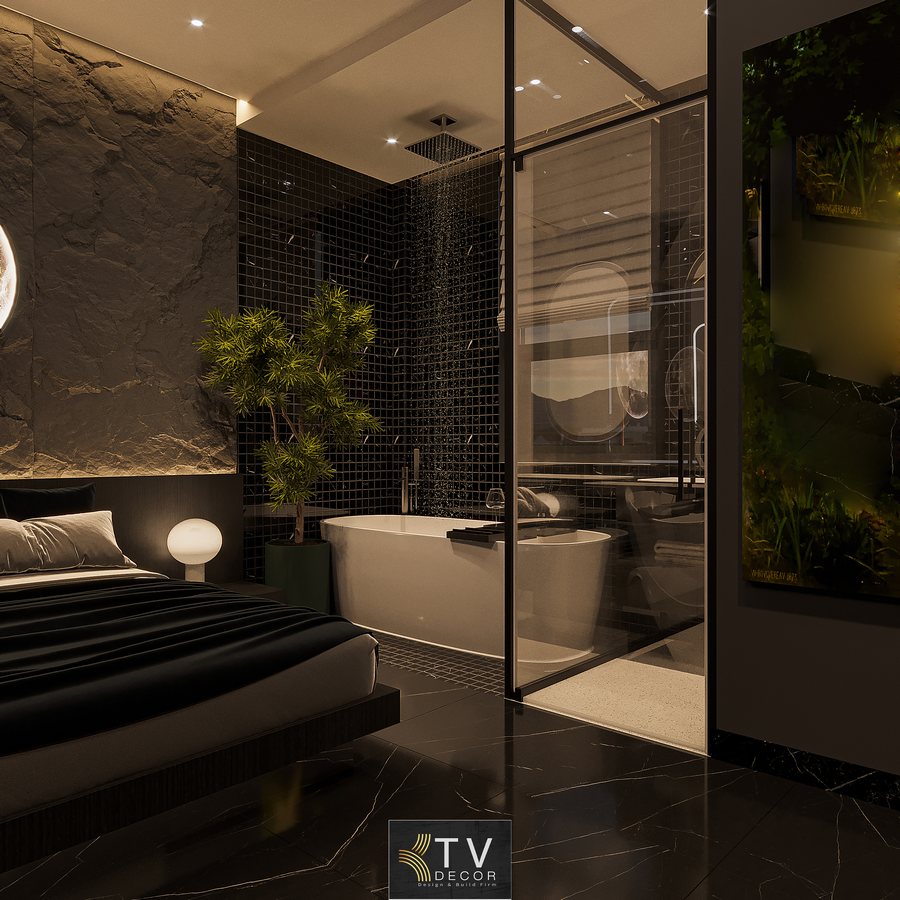 Giải pháp thiết kế thi công phòng khách sạn chủ đề lãng mạn cho cặp đôi, ứng dụng ánh sáng mô phỏng mặt trăng và nội thất hiện đại – dự án mới KTV Group