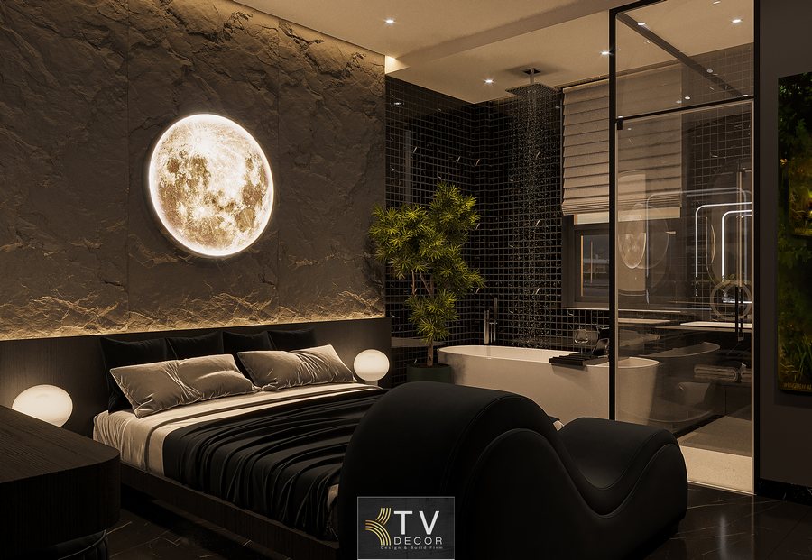 Không gian phòng khách sạn phong cách lãng mạn, màu sắc sang trọng, ánh sáng ấm áp theo xu hướng 2025–2026, tối ưu trải nghiệm và tăng giá trị kinh doanh