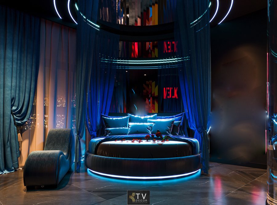 Dự Án Thiết Kế Thi Công Phòng Khách Sạn Chủ Đề Lãng Mạn Phong Cách Ánh Sáng Xanh – KTV Group