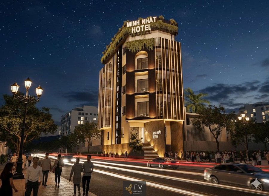 Phong cách Vertical Light – Minimal Luxury: Sử dụng các mảng sáng thẳng đứng, đường nét tinh giản, tạo cảm giác sang trọng và nổi bật khi nhìn từ xa.