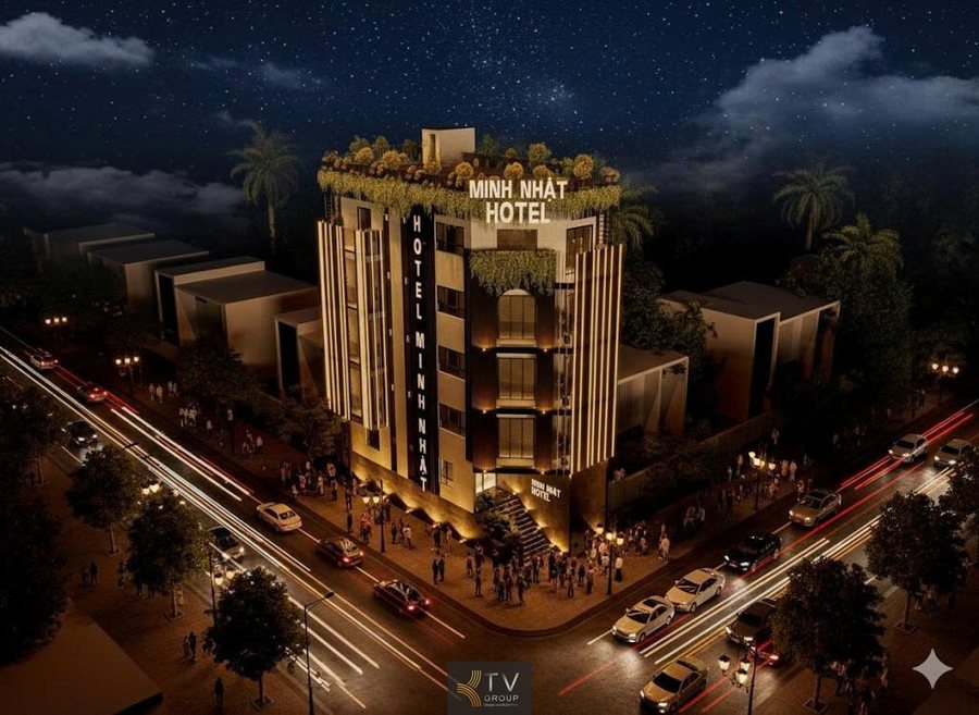 Chiều cao: 5–6 tầng Diện tích mặt tiền: 8–12m Hình khối đứng mạnh mẽ, cân đối theo tỉ lệ vàng. 99