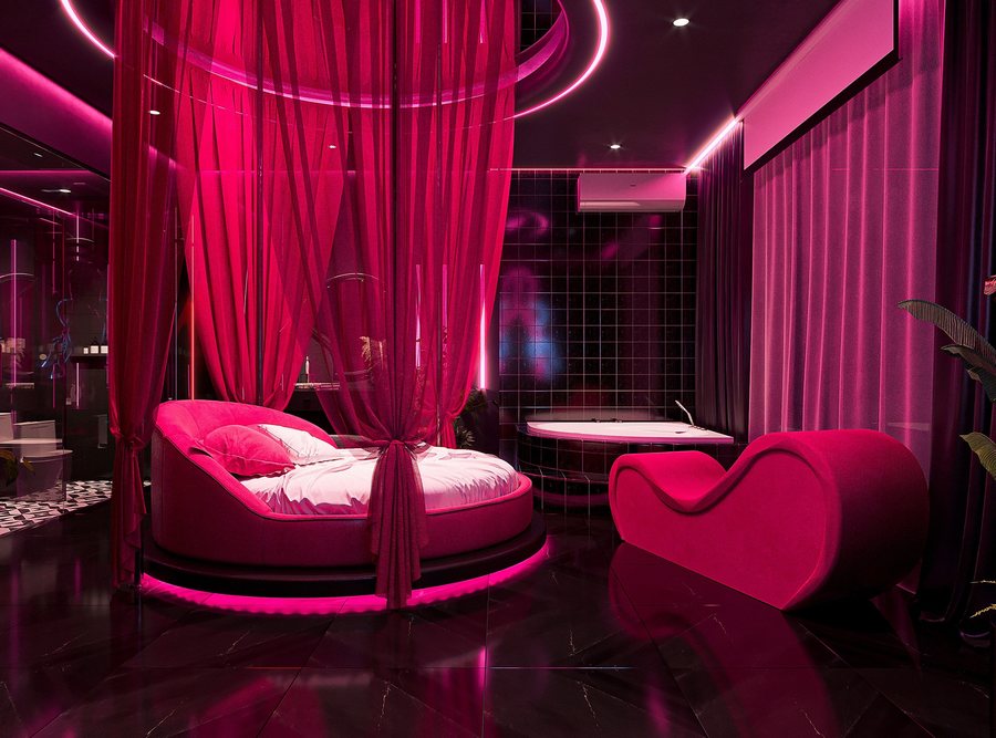 Thiết kế thi công phòng khách sạn phong cách Neon Velvet – Không gian lãng mạn hiện đại bởi KTV Group