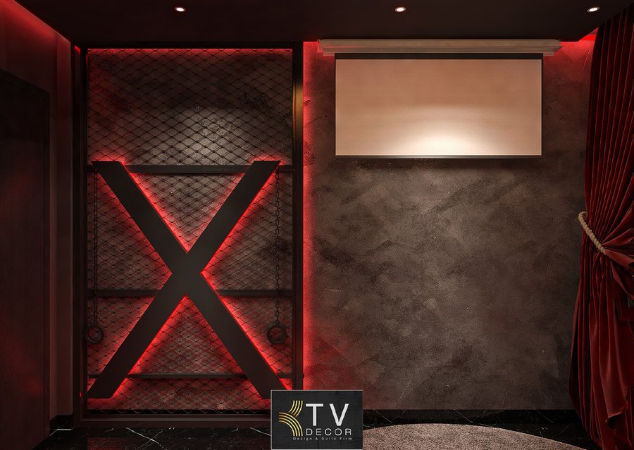 Mẫu Phòng Khách Sạn Chủ Đề Tình Yêu Với Concept Lãng Mạn – Ánh Sáng Ấm, Nội Thất Đỏ Sang Trọng, Điểm Nhấn Hình Khối Nghệ Thuật