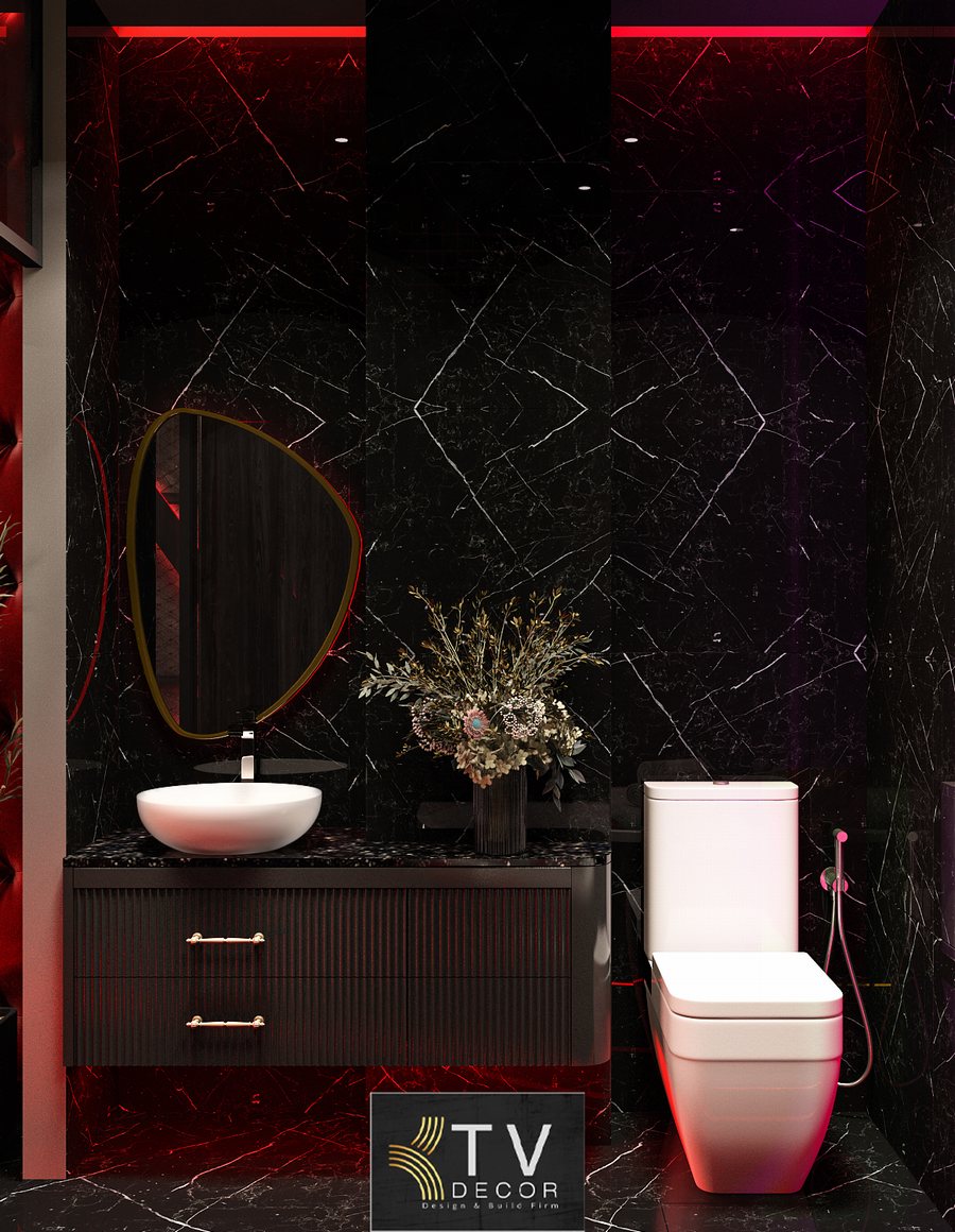 Mẫu thiết kế phòng khách sạn tình yêu phong cách Luxury Romantic: màu đỏ chủ đạo, ánh sáng ấm, nội thất nghệ thuật tạo trải nghiệm riêng tư và cuốn hút.