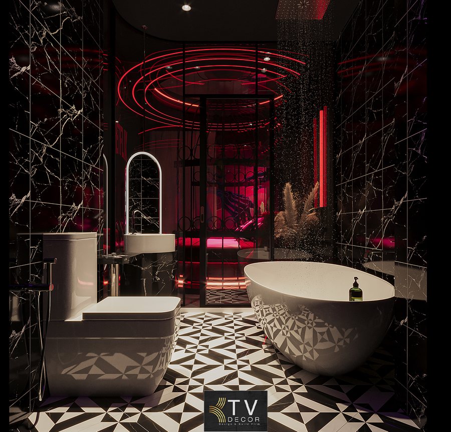 Thiết Kế Phòng Khách Sạn Tình Yêu Phong Cách Luxury – Không Gian Lãng Mạn, Ánh Sáng Đỏ Nghệ Thuật, Giường Tròn Biểu Tượng