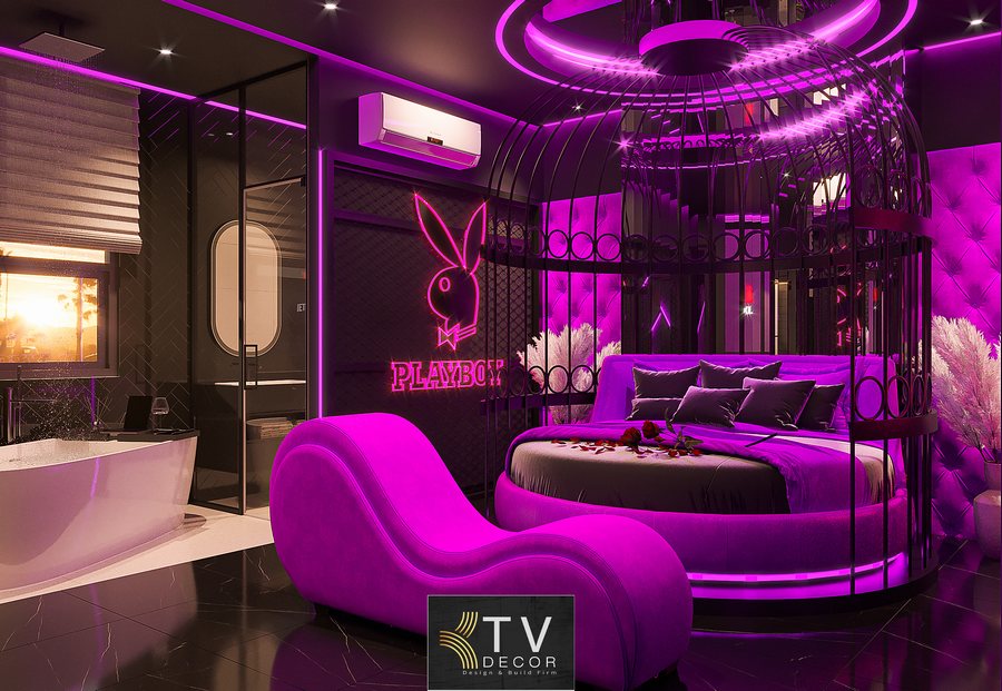 Thiết kế phòng khách sạn phong cách neon hiện đại – KTV GROUP