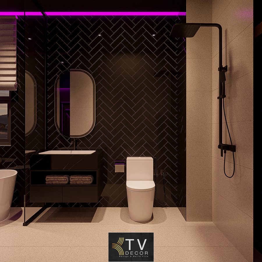 Thiết kế phòng khách sạn phong cách neon hiện đại – KTV GROUP 1