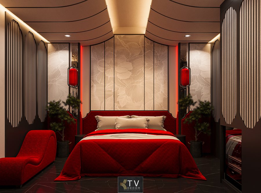 Thiết kế phòng khách sạn chủ đề tình yêu phong cách Á Đông Hiện Đại – Concept Sắc Đỏ Tinh Tế bởi KTV Group