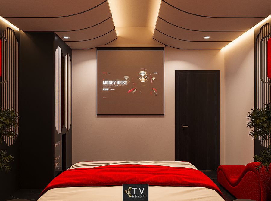 Thiết kế phòng khách sạn Á Đông Hiện Đại – Concept Sắc Đỏ Tinh Tế – KTV Group