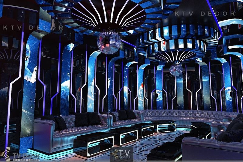 KTV GROUP chuyên thiết kế thi công karaoke phong cách Futuristic Space hiện đại. Báo giá thiết kế 3–15 triệu/phòng