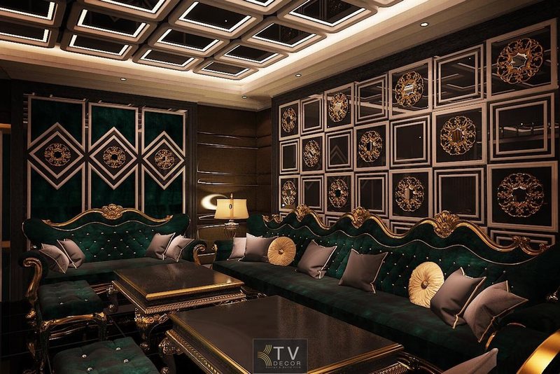Phòng Karaoke KTV Design Hoàng Gia với sofa nhung xanh ngọc sang trọng