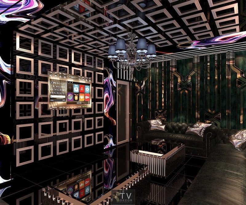 Phòng Karaoke KTV Design hiện đại sang trọng với trần 3D độc đáo Alt: Nội thất phòng Karaoke KTV Design cao cấp phong cách luxury 1