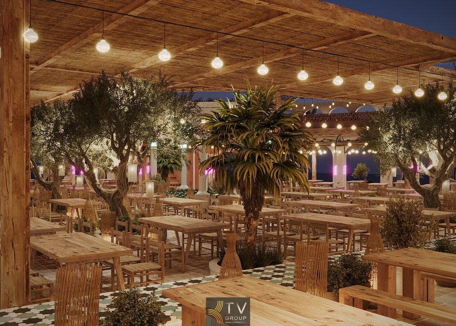 Thiết kế Beer Garden hơn 1000m² tại Trần Phú hướng đến mô hình ẩm thực kết hợp giải trí, phù hợp xu hướng du lịch biển và nhu cầu tụ họp nhóm đông.