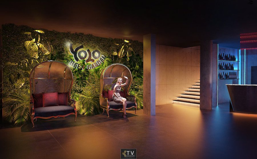 Thiết kế khu ghế chờ và check-in Beer Food Garden tại TP.HCM với mảng xanh, ánh sáng nghệ thuật và bố cục mở, tăng trải nghiệm khách hàng. 