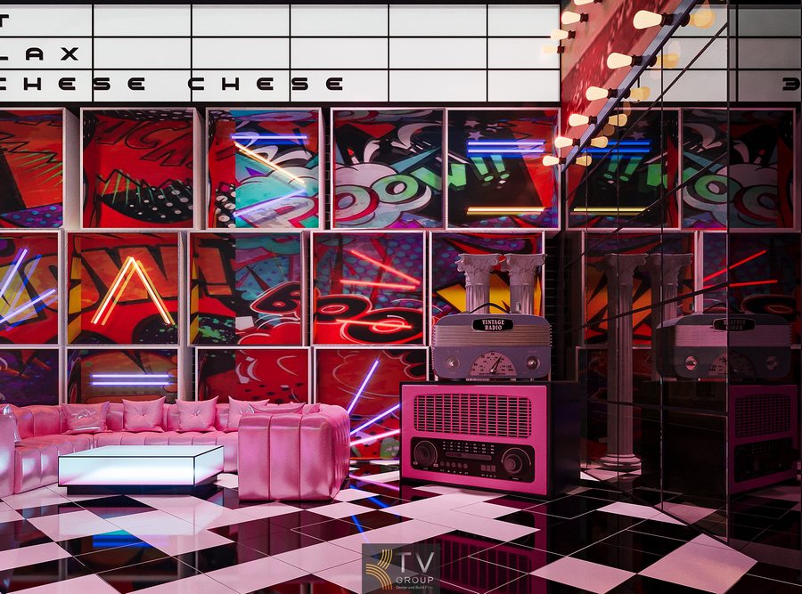 Mô hình bar disco với ánh sáng phản chiếu từ hàng trăm quả cầu Thiết kế thi công không gian giải trí đa năng kiểu disco hiện đại 4