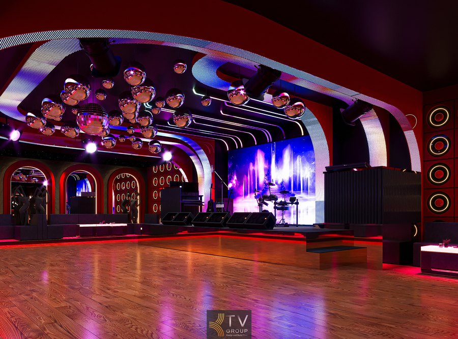 Sân khấu mini bố trí gọn gàng trong mô hình cafe phòng trà dành cho ca hát giao lưu và biểu diễn acoustic