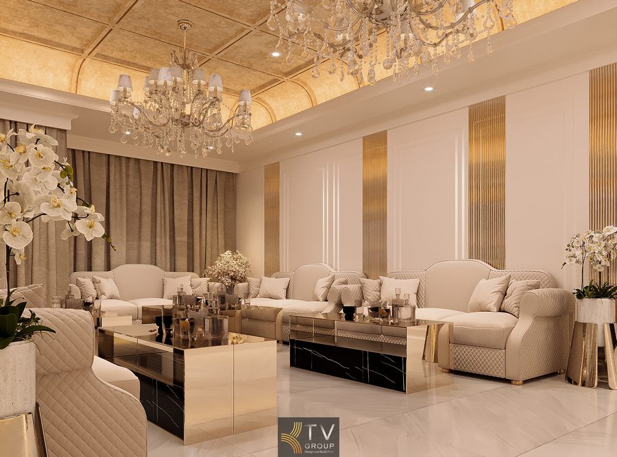 Phòng VIP nhà hàng sang trọng với nội thất màu be và ánh sáng vàng ấm