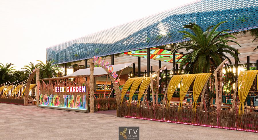 Khám phá thiết kế nhà hàng Coco Garden phong cách Thái với mặt tiền ấn tượng, quy mô hơn 1000m², ánh sáng nổi bật, decor nhiệt đới, tối ưu ẩm thực và giải trí hiện đại.
