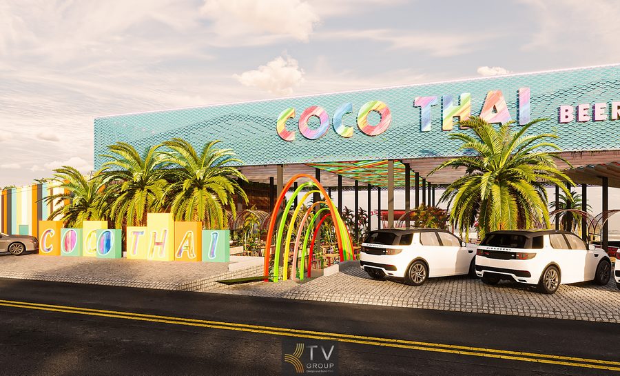 Thiết kế nhà hàng Coco Garden phong cách Thái với mặt tiền mở quy mô hơn 1000m², kết hợp ánh sáng, vật liệu và decor nhiệt đới tạo trải nghiệm ẩm thực – giải trí độc đáo.