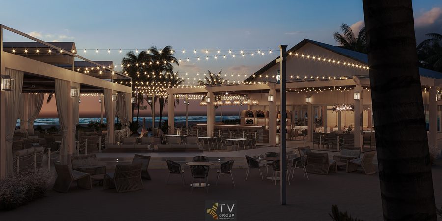 Thiết kế nhà hàng view biển chú trọng trải nghiệm ban đêm, với ánh sáng trang trí mềm mại, tạo cảm giác ấm cúng và giữ chân khách hàng lâu hơn. 