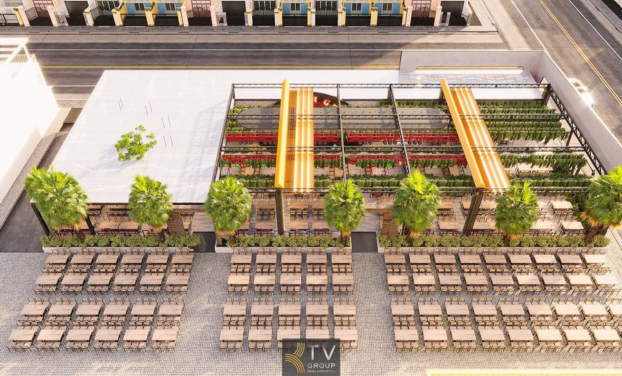 Mô hình Beer Garden ngoài trời giàn thép và ánh sáng LED ấn tượng TPHCM Không gian Beer Garden 1000m2 đẹp chuẩn kinh doanh tại trung tâm Sài Gòn