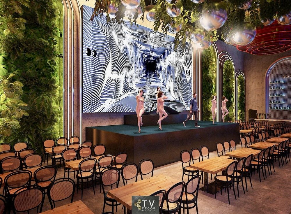 Thiết kế thi công sân khấu nhà hàng Beer Food Garden, màn hình LED lớn, KTV DECOR báo giá thiết kế trọn gói