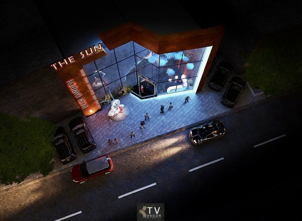 Thi công mặt dựng nhà hàng Beer Food Garden vật liệu giả corten, đèn LED chiếu sáng logo, KTV DECOR báo giá chi tiết