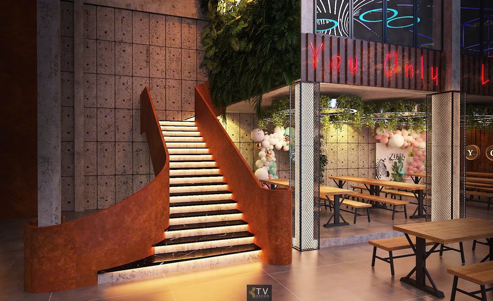 Thiết Kế Cầu Thang Đẹp Cho Nhà Hàng Beer Garden | KTV Decor