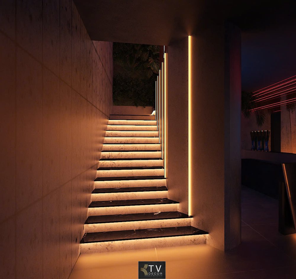 Thiết Kế Cầu Thang Hiện Đại Với Hệ Thống Đèn LED Ấn Tượng Cho Nhà Hàng Beer Garden | KTV Decor
