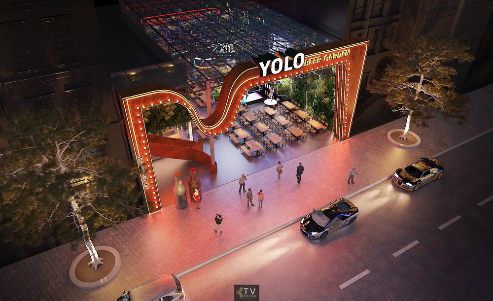 thiết kế mặt tiền Beer Food Garden, thi công nhà hàng bia sân vườn, báo giá thiết kế beer garden, mặt tiền quảng cáo nhà hàng, KTV Decor dự án YOLO 