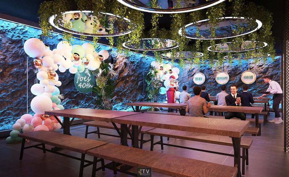 Khu bar ngoài trời nhà hàng Beer Food Garden phong cách trẻ trung Thi công quầy bếp mở và khu nướng BBQ trong Beer Garden