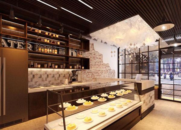 Thiết kế thi công quán cafe trà sữa 2 tầng đẹp hiện đại