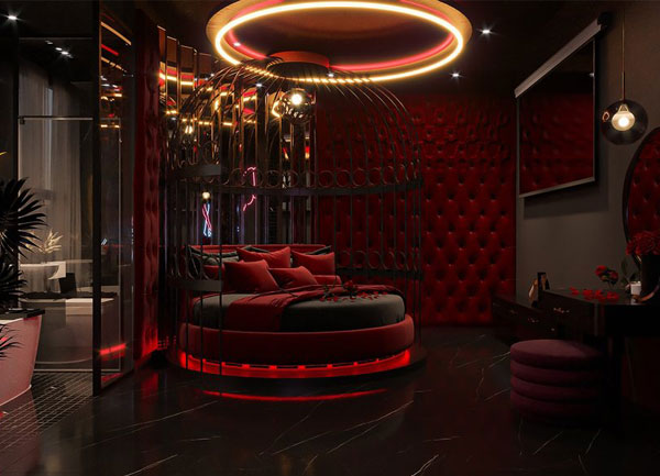 Thiết Kế Phòng Khách Sạn Chủ Đề Tình Yêu Hiện Đại Ánh Sáng Đỏ