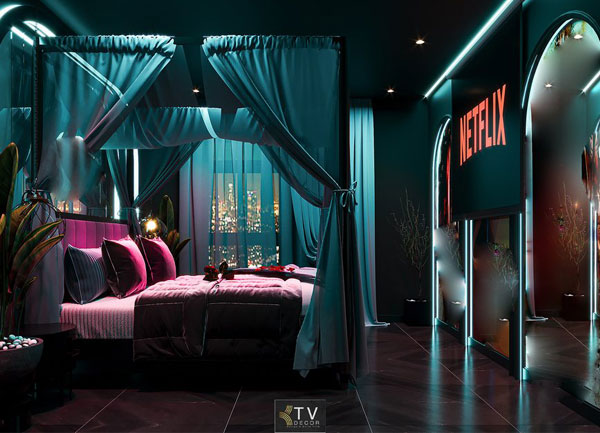 Thiết Kế Thi Công Phòng Khách Sạn Lãng Mạn Chủ Đề Ánh Sáng Sắc Màu