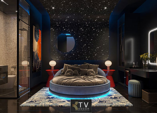 Mẫu Phòng Khách Sạn Chủ Đề Lãng Mạn Concept Dải Ngân Hà Hiện Đại