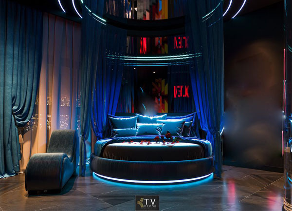 Thiết Kế Thi Công Phòng Khách Sạn Chủ Đề Lãng Mạn Phong Cách Ánh Sáng Xanh