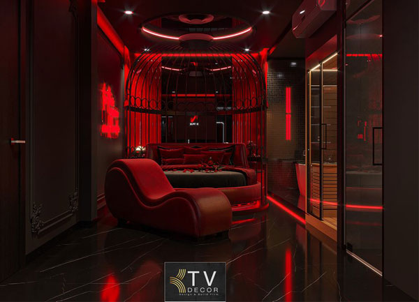 Thiết Kế Thi Công Phòng Khách Sạn Lãng Mạn Phong Cách Ánh Đỏ