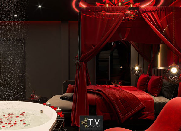 Thiết kế phòng khách sạn chủ đề tình yêu Dark Luxury