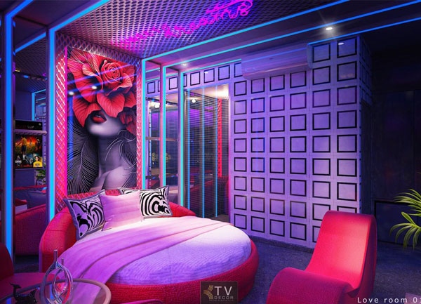 Thiết kế thi công phòng khách sạn phong cách Art Neon