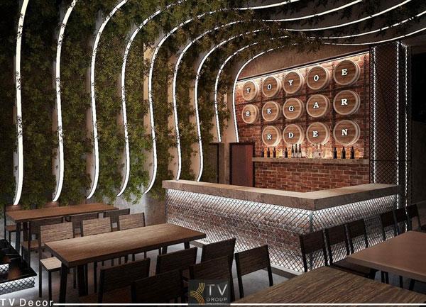 Thiết kế thi công YOYO Beer Garden TP.HCM Góc quầy bar ấn tượng