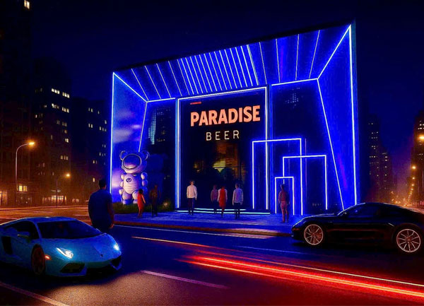 Thiết kế thi công nhà hàng Beer tại TPHCM Mặt tiền ánh sáng