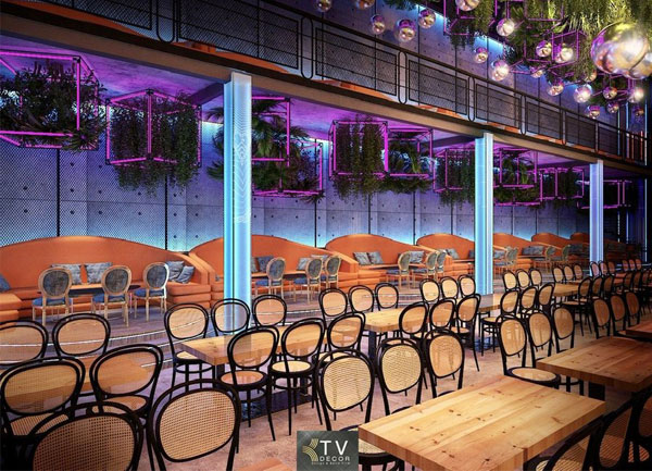 Thiết kế Beer Food Garden tại Bình Dương khu chỗ ngồi lounge sofa bàn VIP