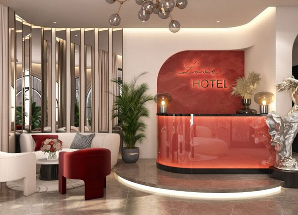 Mẫu thiết kế quầy lễ tân Love Hotel sang – nghệ thuật