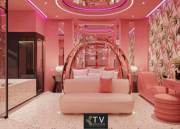 Thiết kế thi công khách sạn tình yêu tông hồng pastel cực dễ thương
