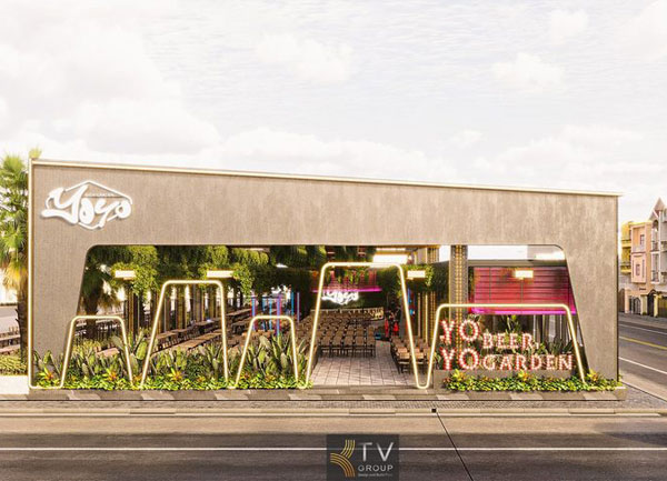 Thiết kế thi công YOYO Beer Garden hơn 1000m2 tại TPHCM với mặt tiền nổi bật