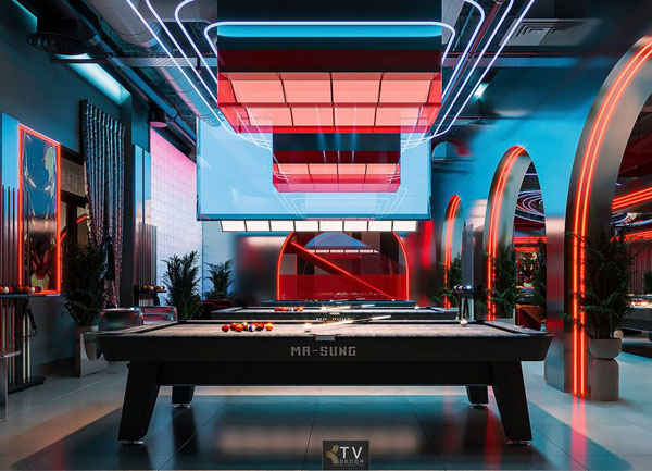 Thiết Kế Thi Công Club Bida 10 Bàn 350m2 Khu Bida Trình Diễn Trung Tâm