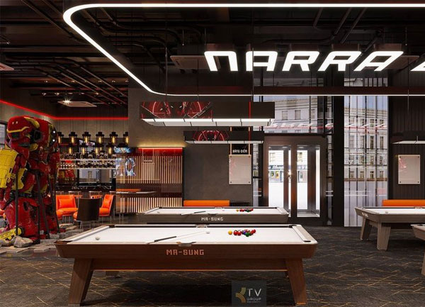 Thiết Kế Thi Công Bida Billiards Tầng Trệt 9 Bàn 350m² NARRA BILLIARDS Bình Thạnh