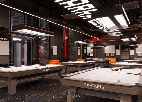 Thiết kế thi công billiards tầng trệt 350m² | NARRA BILLIARDS Bình Thạnh