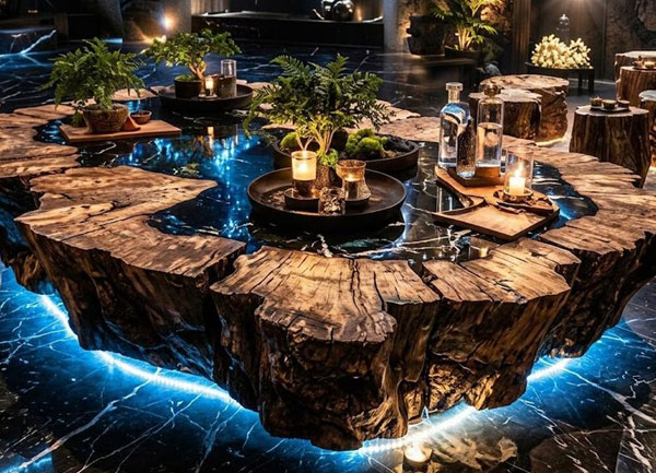 Thiết kế karaoke KTV tại TPHCM phong cách Jungle Lounge bàn gỗ nguyên khối độc đáo