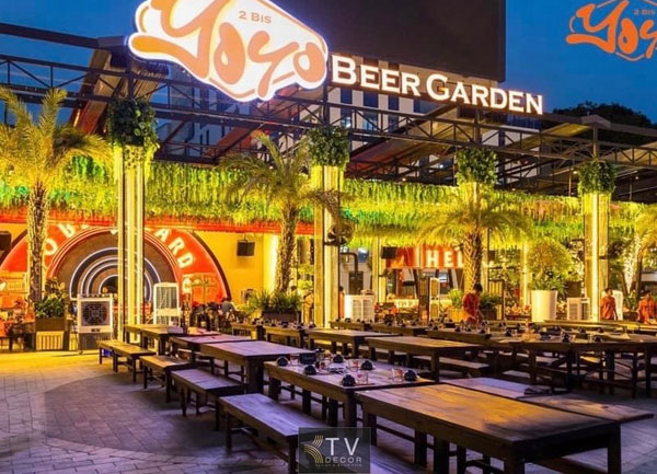 Thiết kế thi công nhà hàng Beer Garden ngoài trời kết hợp ánh sáng nghệ thuật độc đáo